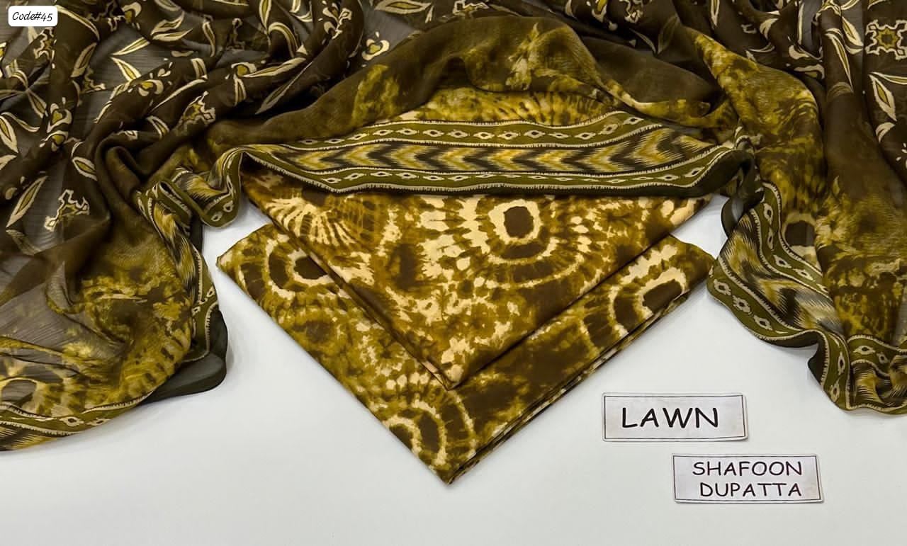 3-Piece Digital Printed Summer Lawn Suit (Unstitched - Rust/Floral)