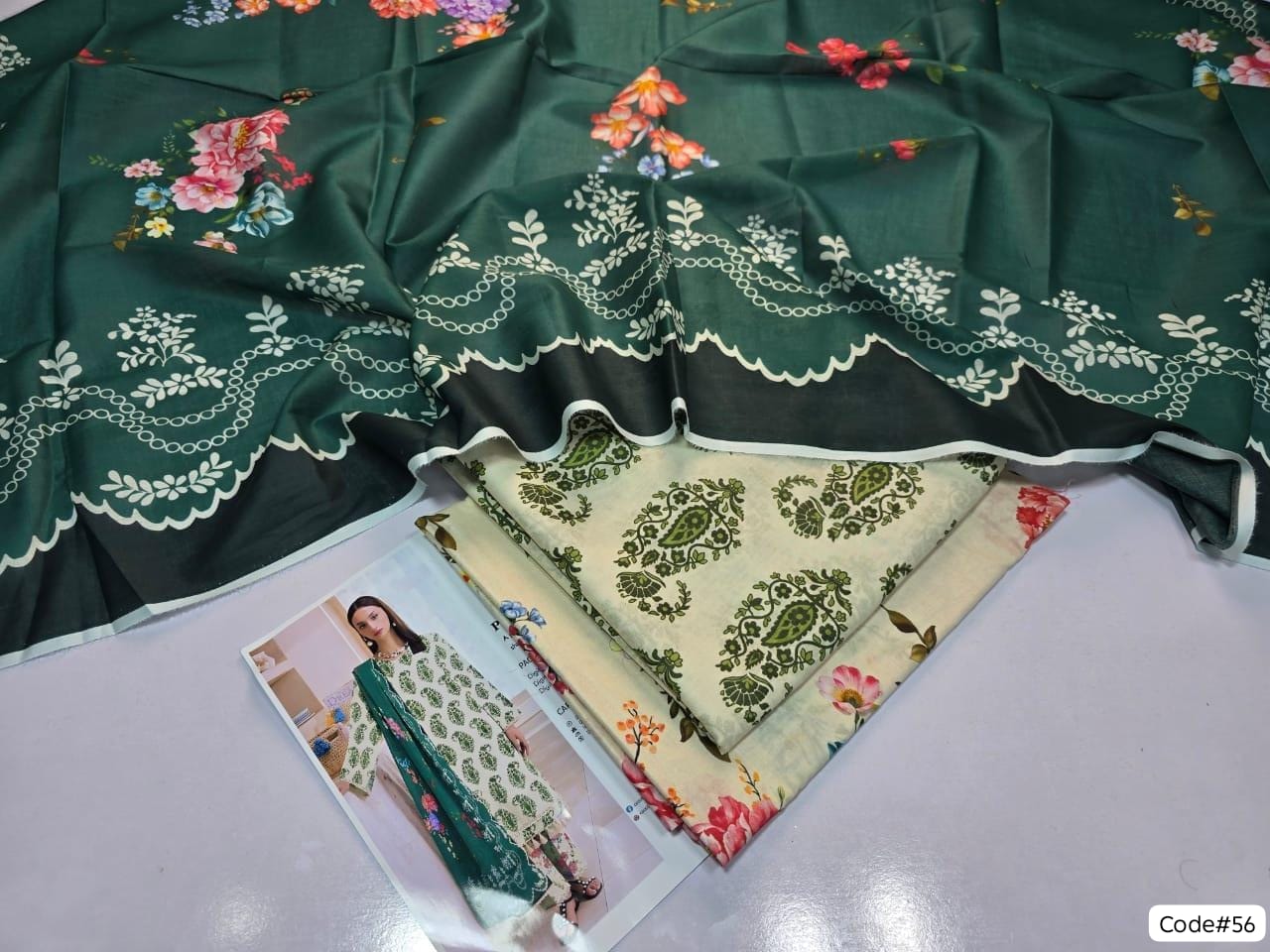 COCO by Zara Shahjahan 3-Piece Printed Summer Lawn Suit (Unstitched - Dark Green Floral)