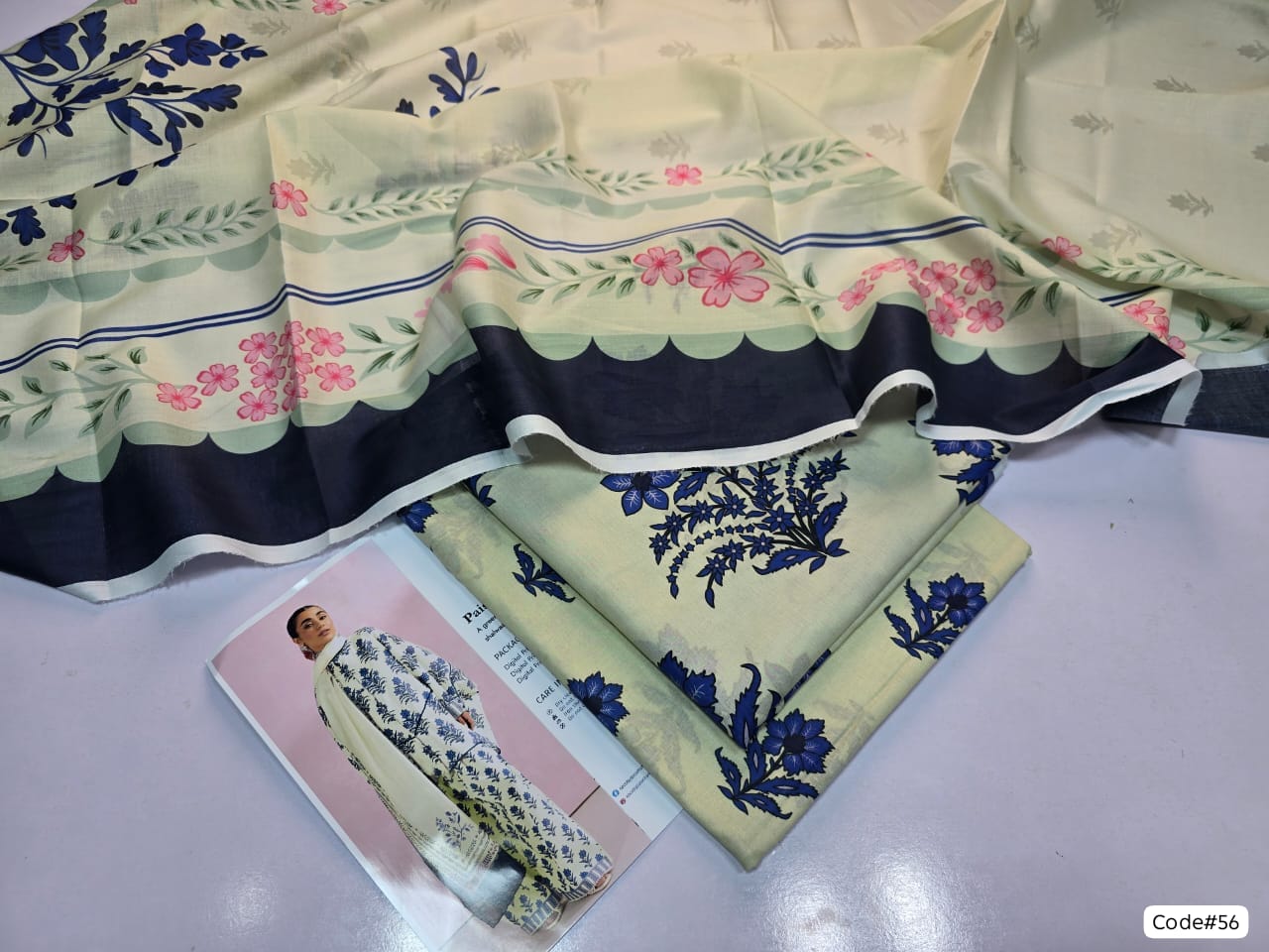 COCO by Zara Shahjahan 3-Piece Printed Summer Lawn Suit (Unstitched - Cream & Blue Floral)