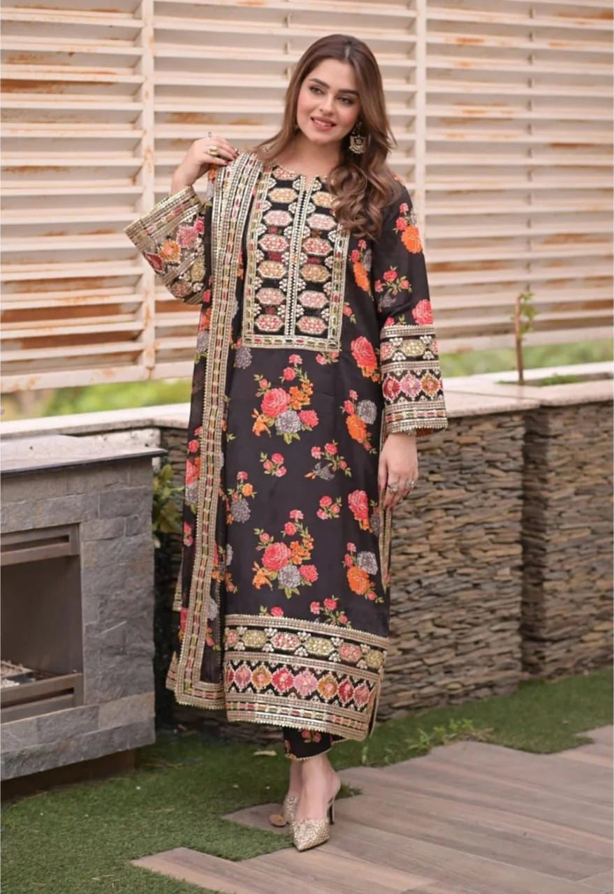 Lawn 3 Piece Embroidered Unstitched (Aneela's)