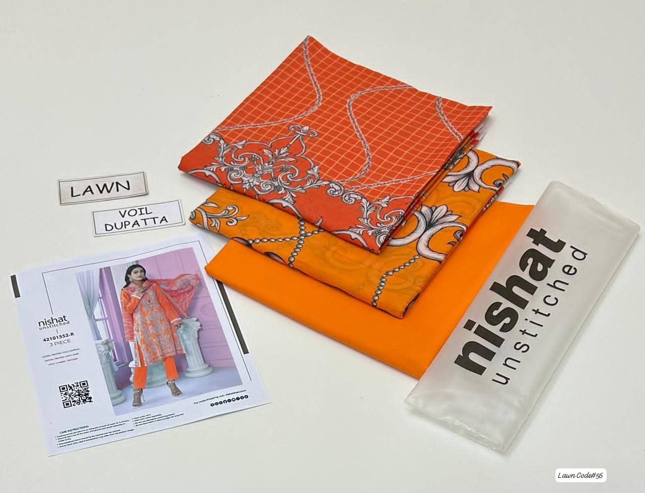 Nishat 3-Piece Digital Printed Summer Lawn Suit (Unstitched - Vibrant Orange Floral)