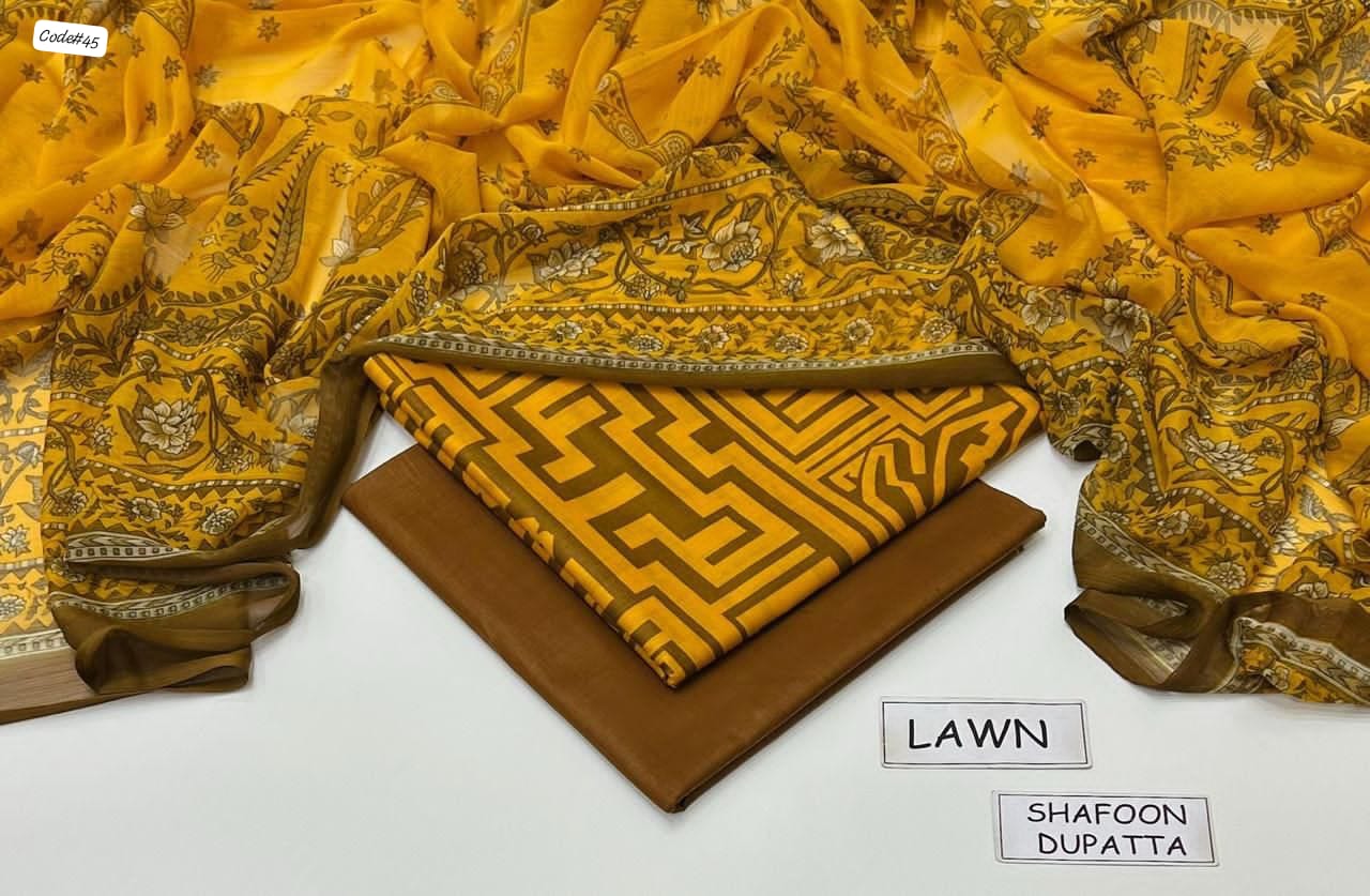 3-Piece Digital Printed Summer Lawn Suit (Unstitched)
