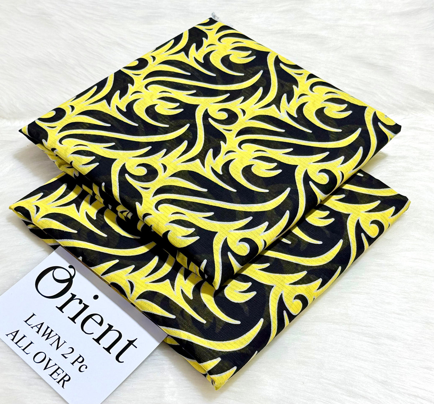 Orient 2-Piece Printed Summer Lawn Suit (Unstitched - Black & Yellow Abstract Swirl)