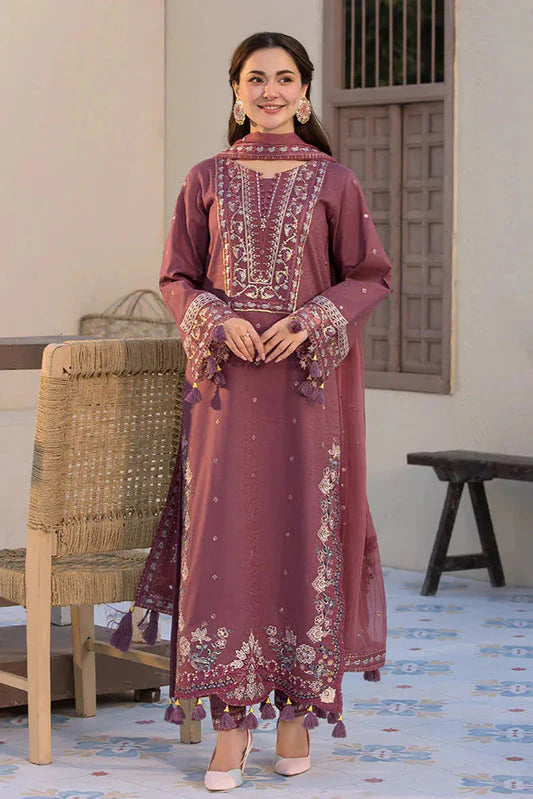 Qalamkar Lawn 3 Piece,Embroidered Shirt With Jaquard Weaved Embroidered Dupatta and Cotton Trousers