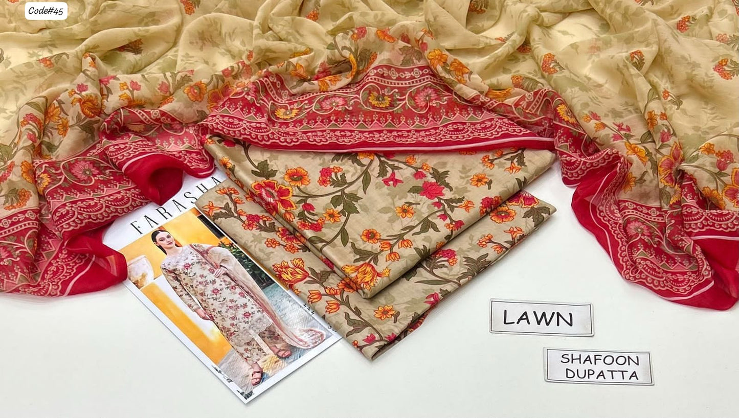 3-Piece Digital Printed Summer Lawn Suit (Unstitched)