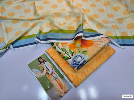 COCO by Zara Shahjahan 3-Piece Printed Summer Lawn Suit (Unstitched - Yellow & Blue Floral)