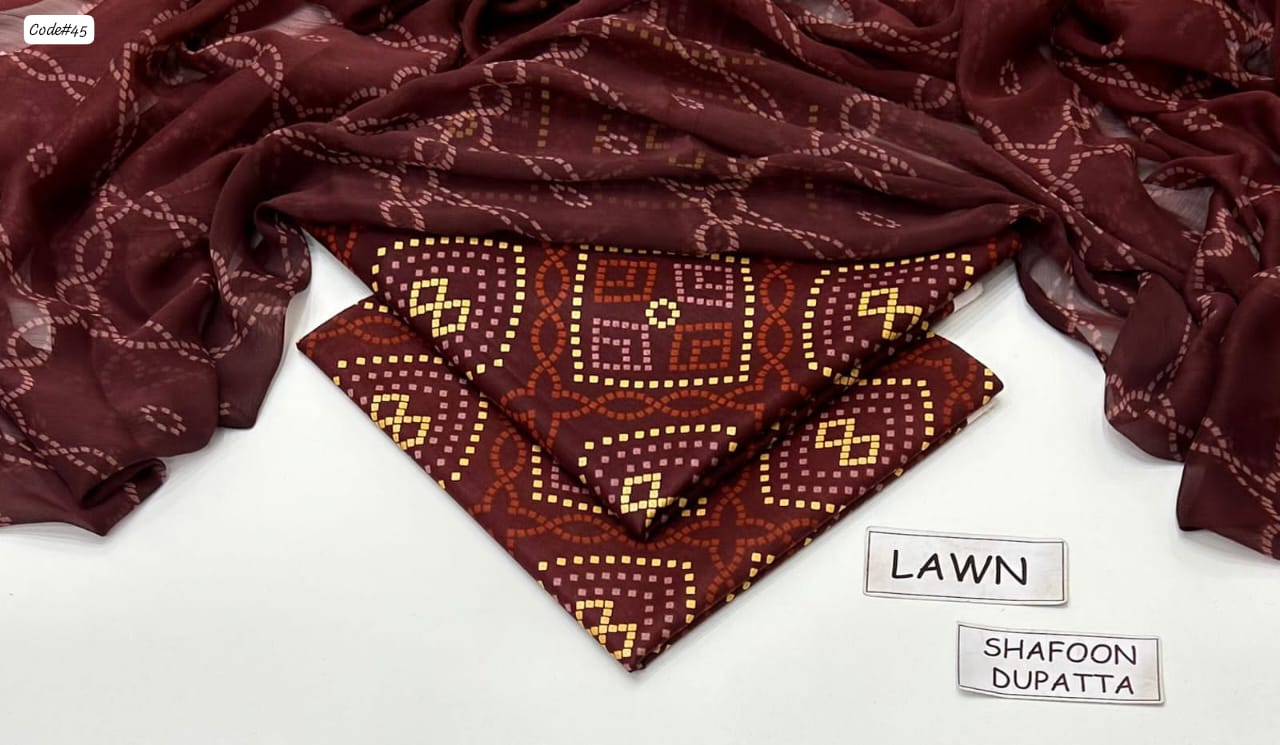 3-Piece Digital Printed Summer Lawn Suit (Unstitched - Deep Maroon Floral)