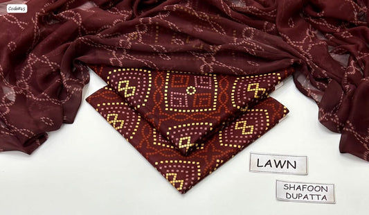 3-Piece Digital Printed Summer Lawn Suit (Unstitched - Deep Maroon Floral)