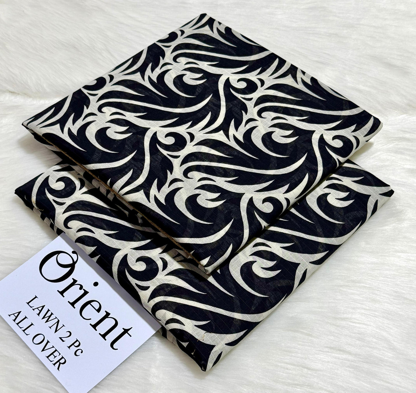 Orient 2-Piece Printed Summer Lawn Suit (Unstitched - Black & Cream Damask Swirl)