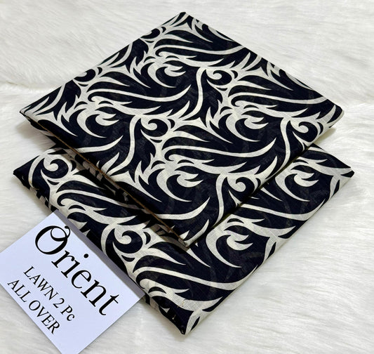 Orient 2-Piece Printed Summer Lawn Suit (Unstitched - Black & Cream Damask Swirl)