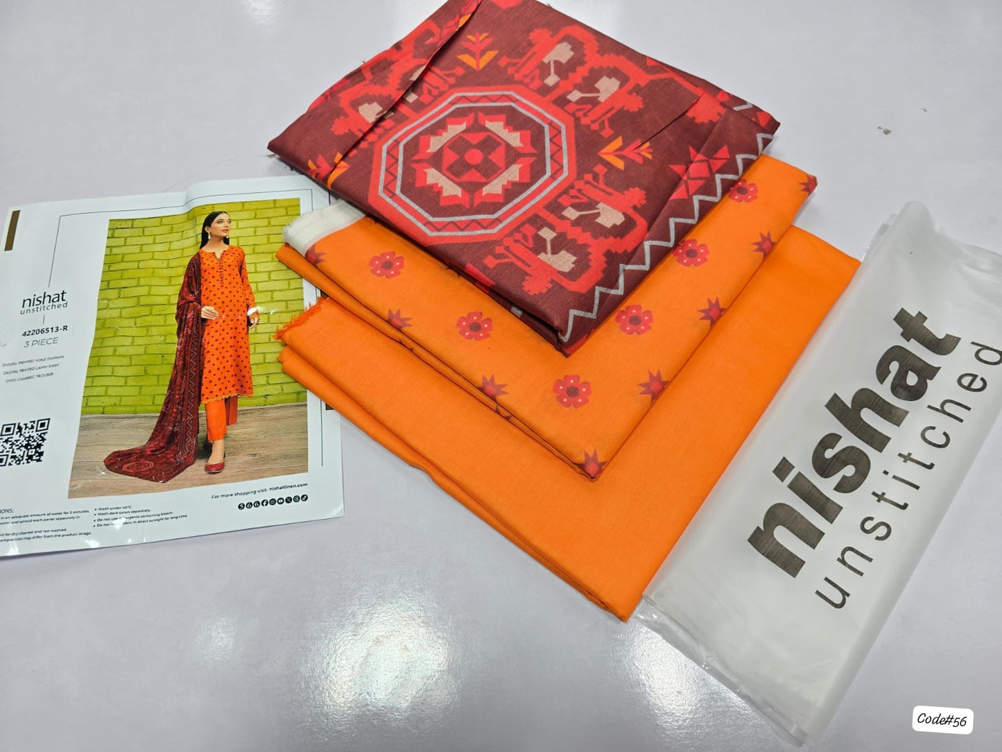 Nishat 3-Piece Digital Printed Summer Lawn Suit (Unstitched - Vibrant Orange)