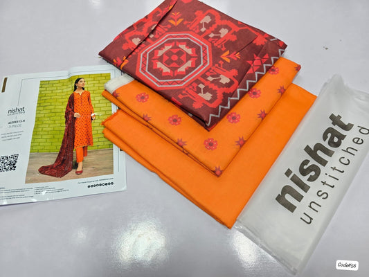 Nishat 3-Piece Digital Printed Summer Lawn Suit (Unstitched - Vibrant Orange)