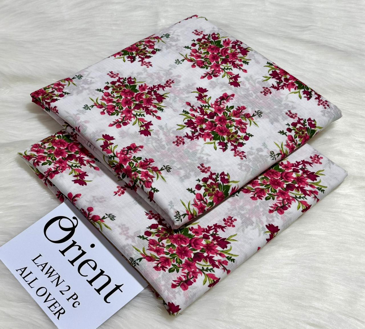 Orient 2-Piece Printed Summer Lawn Suit (Unstitched - White & Pink Floral)