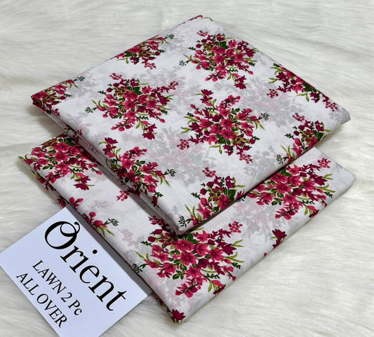 Orient 2-Piece Printed Summer Lawn Suit (Unstitched - White & Pink Floral)