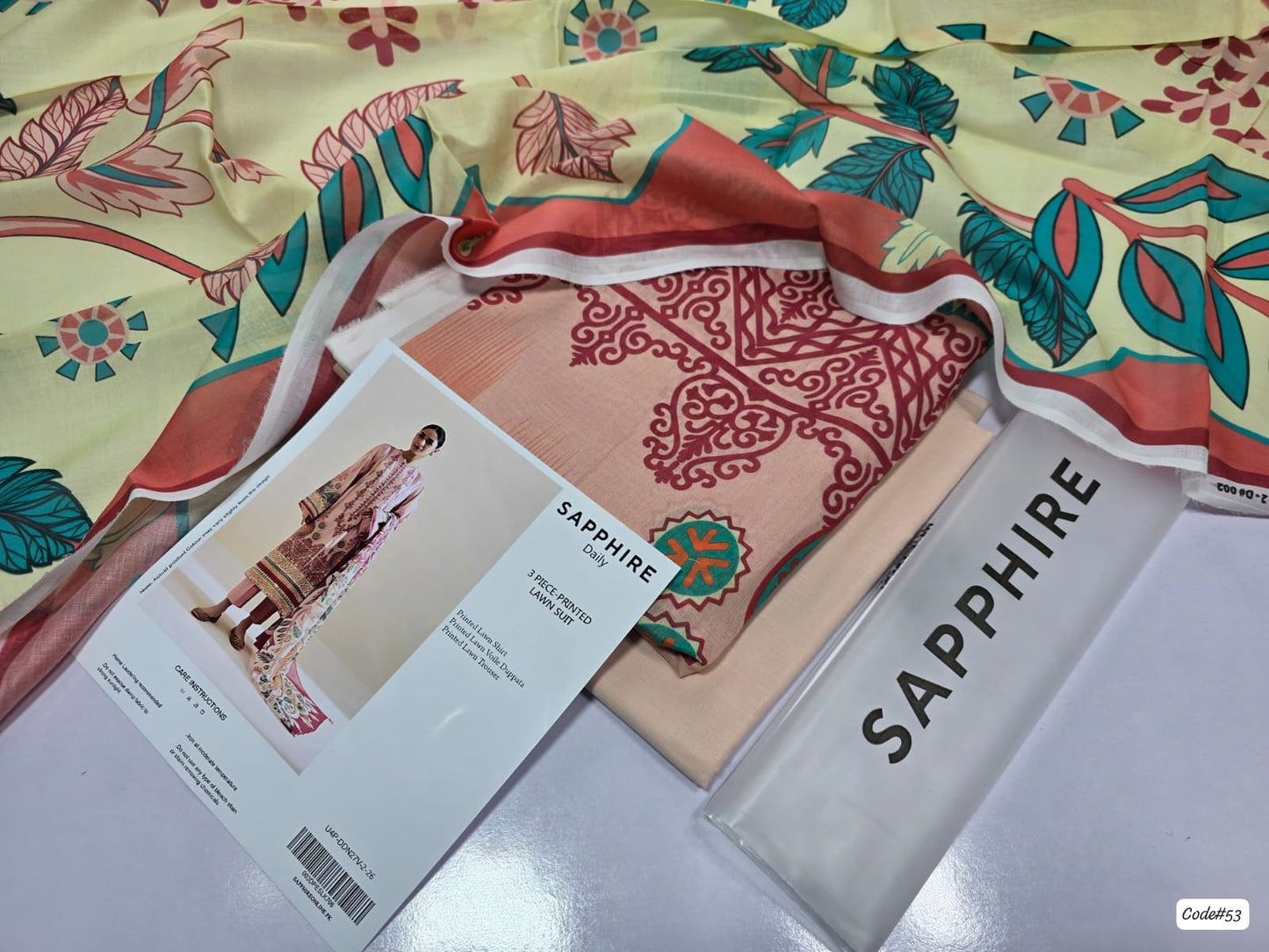 Sapphire 3-Piece Digital Printed Summer Lawn Suit (Unstitched - Pastel Yellow Floral)