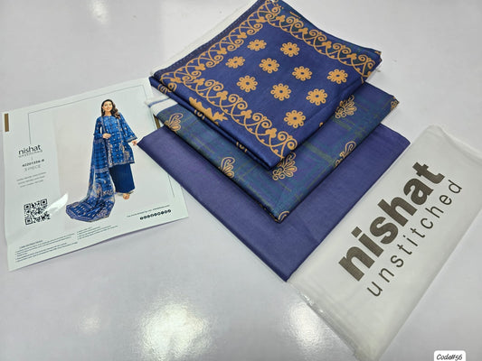 Nishat 3-Piece Digital Printed Summer Lawn Suit (Unstitched - Royal Blue Traditional)