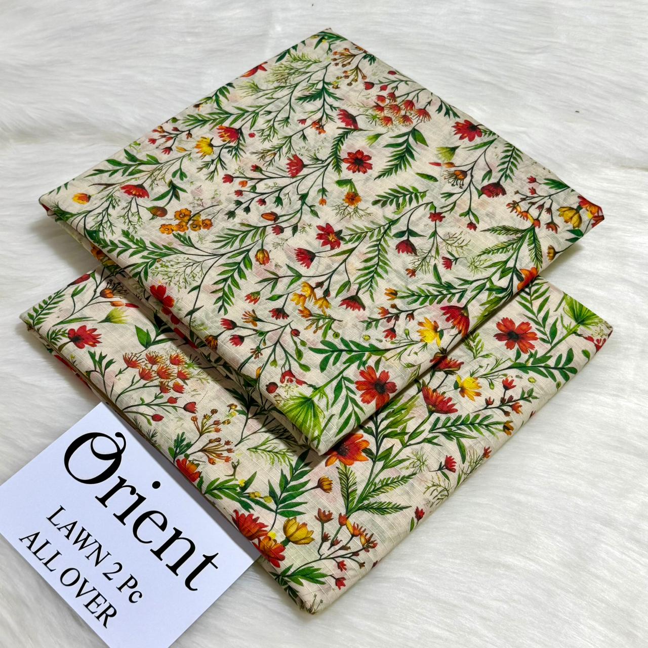 Orient 2-Piece Printed Summer Lawn Suit (Unstitched - Cream Floral Meadow)