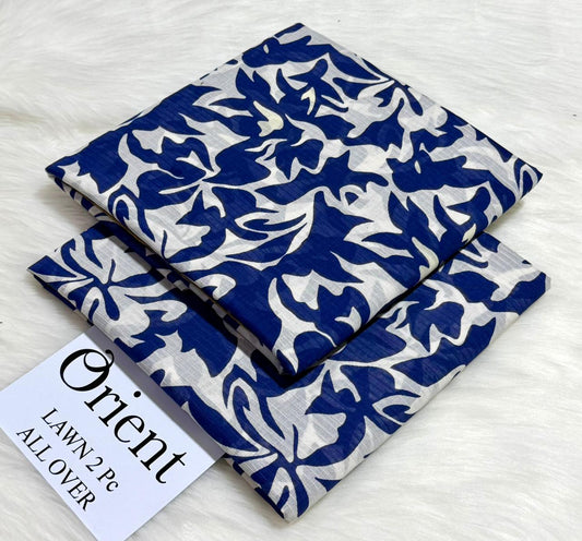 Orient 2-Piece Printed Summer Lawn Suit (Unstitched - Blue & White)