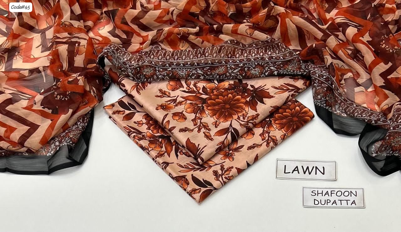 3-Piece Digital Printed Summer Lawn Suit (Unstitched)