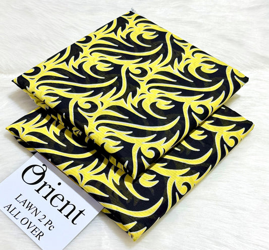 Orient 2-Piece Printed Summer Lawn Suit (Unstitched - Black & Yellow Abstract Swirl)