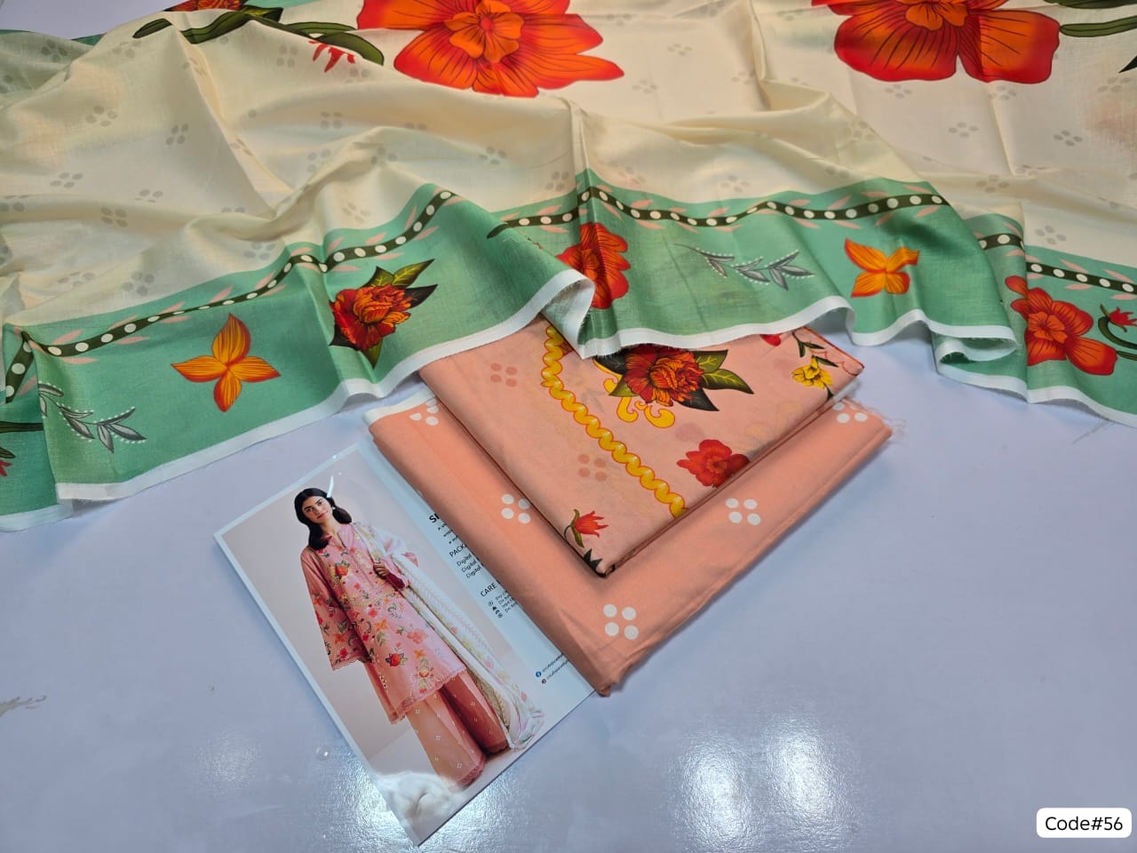 COCO by Zara Shahjahan 3-Piece Printed Summer Lawn Suit (Unstitched - Cream/Peach Floral)