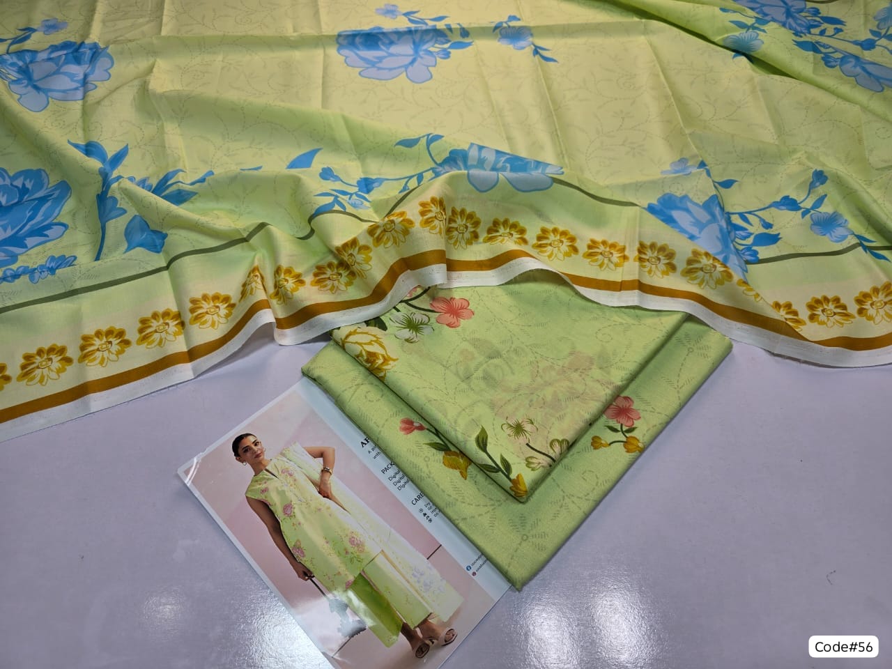 COCO by Zara Shahjahan 3-Piece Printed Summer Lawn Suit (Unstitched - Lime/Blue Floral)