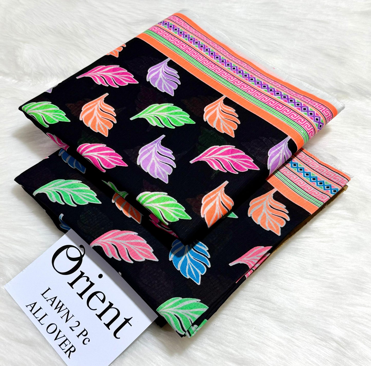 Orient 2-Piece Printed Summer Lawn Suit (Unstitched - Black & Neon Tropical Leaf)