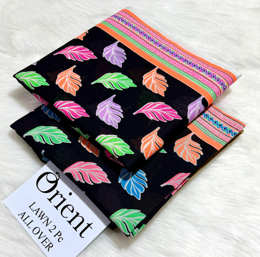 Orient 2-Piece Printed Summer Lawn Suit (Unstitched - Black & Neon Tropical Leaf)