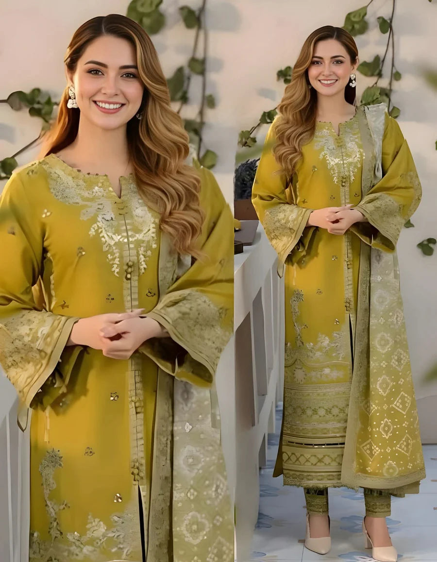 Lawn 3 Piece Embroidered Unstitched (Aisling )